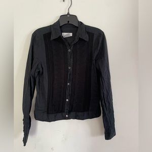 Nicole Fahri Womens Black Crepe Blouse, Buttons, Eyelet Detail, Size S